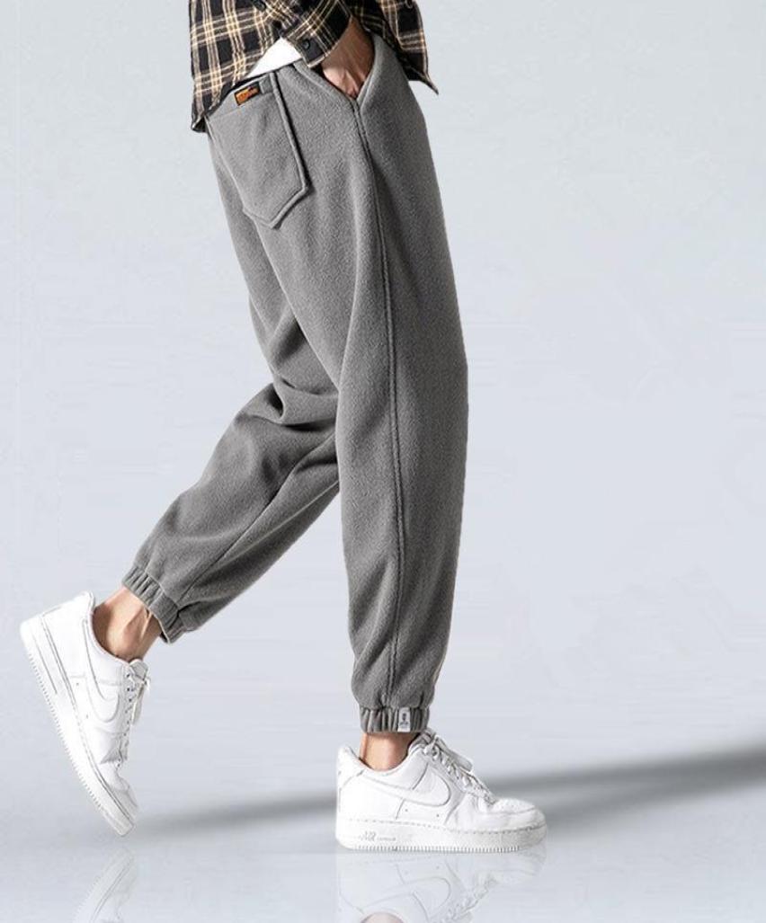 

New Fashion Casual Men Harem Pants Elastic Waist Autumn Winter Trendy Fleece Warm Trousers Comfort Male Long Sweatpants7164414, Beige