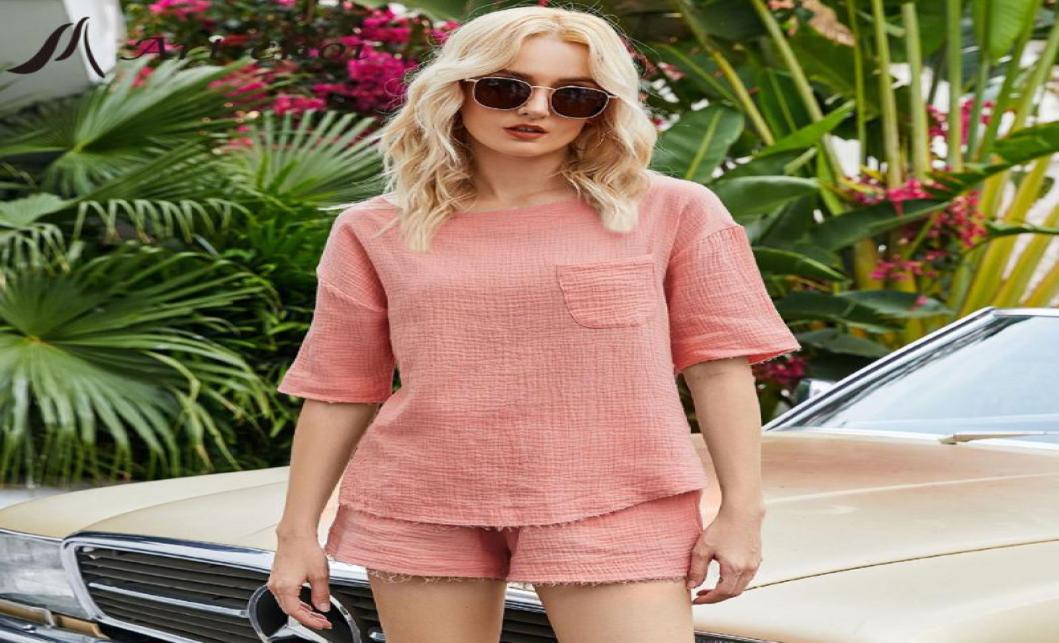 

Women039s Tracksuits 2021 Summer Two Piece Set Pullover Tracksuit Casual Outfit Suits Women Solid T Shirt Tops Cotton Linen Sho5382789, White