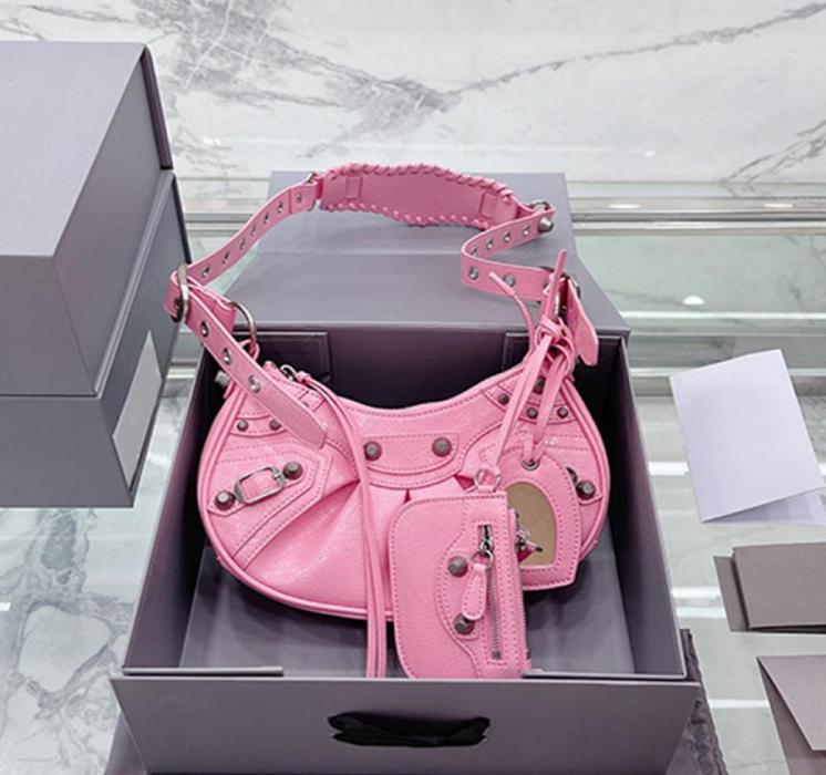 

Cool Girl Crescent Hobos Bags Handbag Crossbody Axillary Bag Pleated Shoulder Motorcycle Rivet Purse Sheepskin Genuine Leather Mir3717496, Black