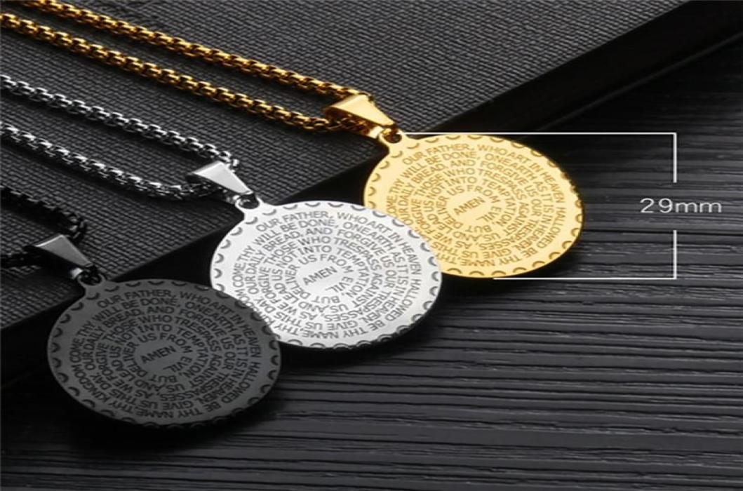 

Punk Titanium Steel Gold Chain Necklace Hand Coin Medal Pendant Bible Verse Prayer For Women Couple Jewelry B3 Necklaces1521272