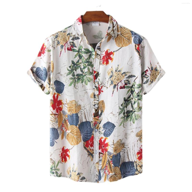 

Men's Casual Shirts 2023 European And American Summer Fashion Young Men's Hawaiian Style Lapel Loose Beach Floral Short-Sleeved Shirt, Beige