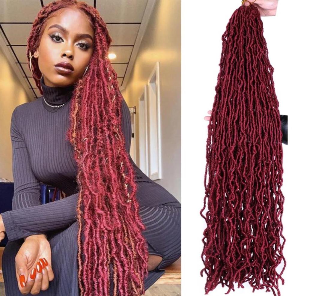 

1824 Inch Wavy Nu Faux Locs Crochet Hair Soft Crocheted Braids Ombre Curly Dreadlock Braiding Hair Extensions for Women BS252103750, 1b+purple