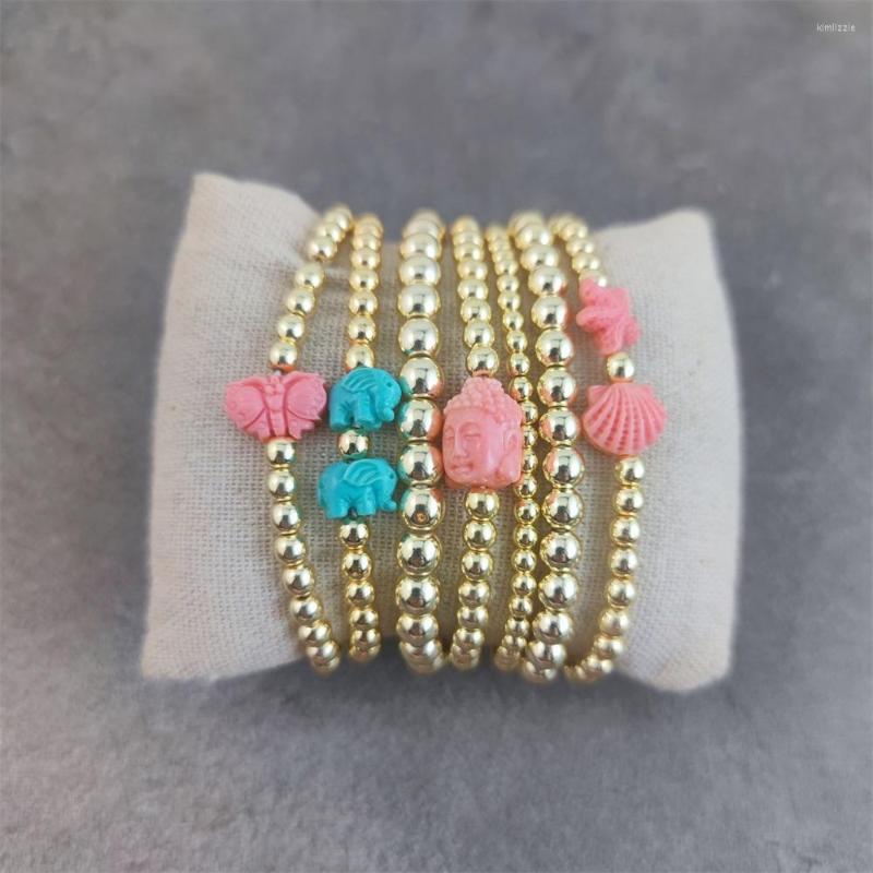 

Charm Bracelets Gold Color Round Beaded Set Bohemia Buddha's Head Beads Women Butterfly Femme Wrap Jewelry