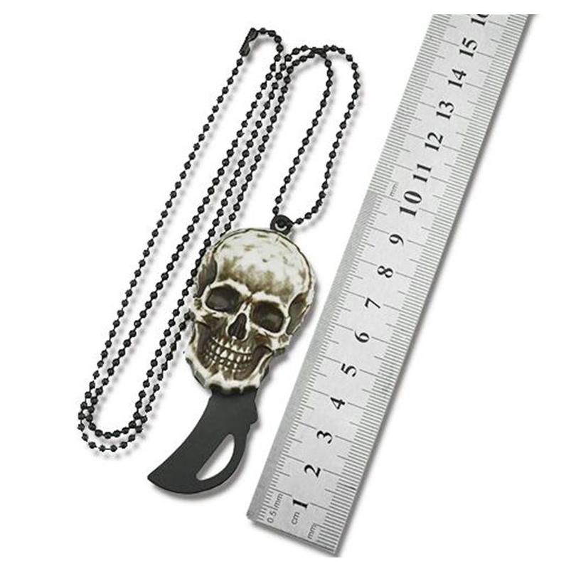 

Pendant Necklaces Creative Skl Necklace Stainless Steel Folding Knife Keychains Outdoor Survival Tool Mtifunctional Fruit Drop Deliv Dhf1Q