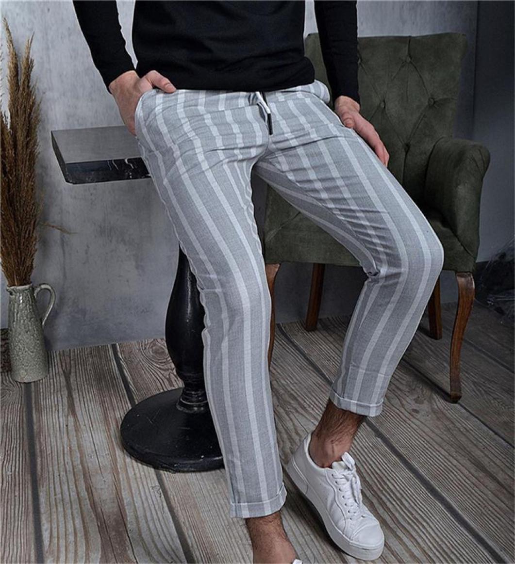 

Newly Male Striped Pants Men Stylish Slim Trousers Leisure Slim Pencil Pant AllMatch Trousers For Male4585360, Black