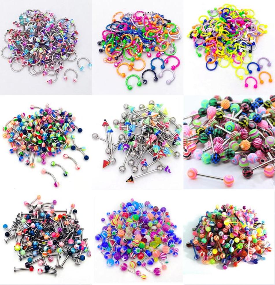

10PCSSet Color Mixing Fashion Body Piercing Jewelry Acrylic Stainless Steel Eyebrow Bar Lip Nose Barbell Ring Navel Earring Gift6118270