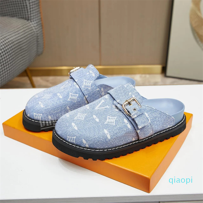 

Designer Slipper Cosy Flat sandals Calfskin Mules Clogs Denim Letter Printing Comfort Casual Shoes Platform Luxury Easy Sandal fashion womens fluffy shoe size 35-45
