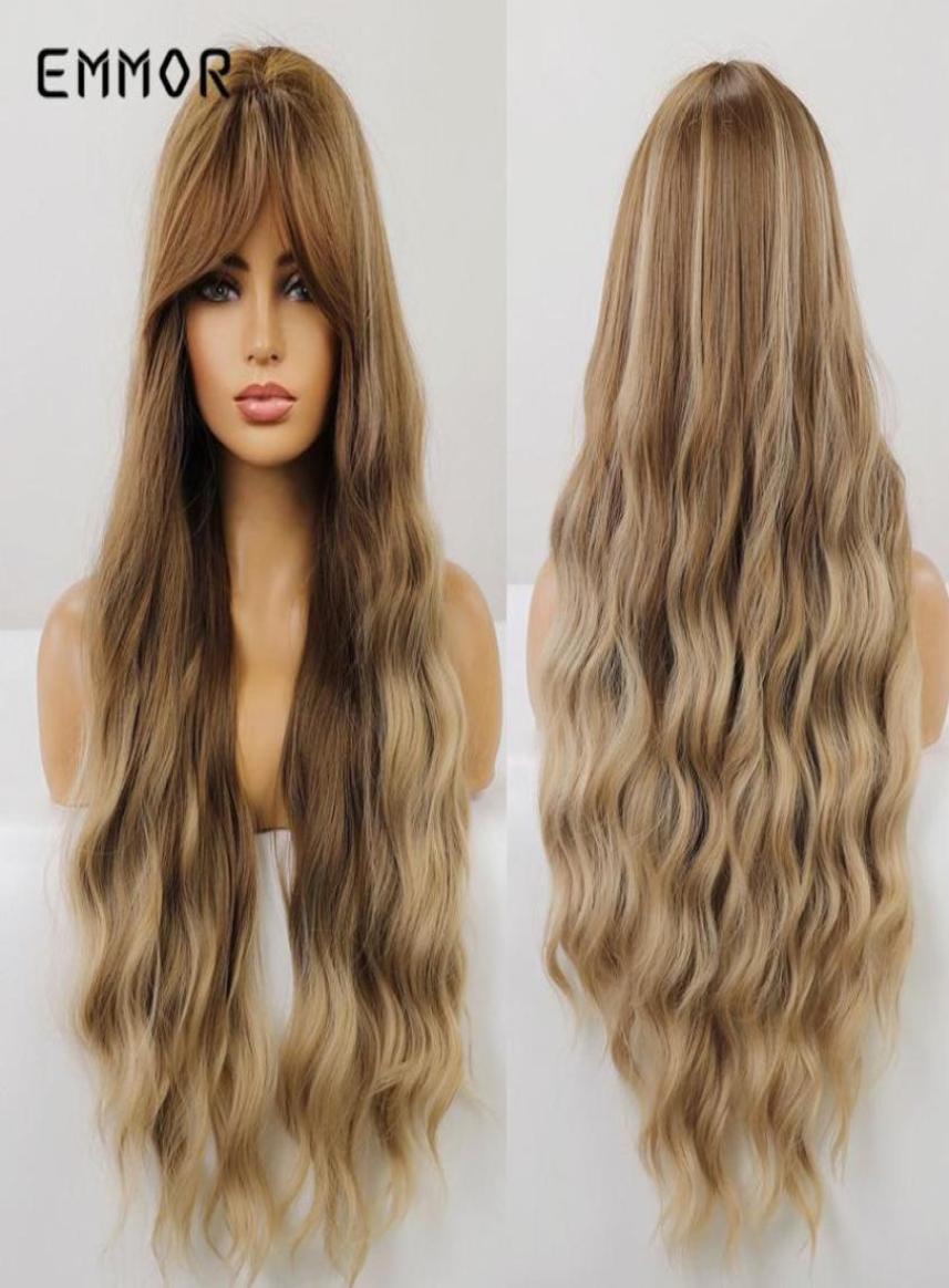 

Synthetic Wigs Emmor Long Body Brown With Blonde Wave Hair Wig Women039s Heat Resistant Wavy Bangs Natural1046526, Ombre color