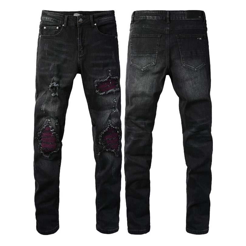 

2023 New high-quality jeans tattered and ripped motorcycle pants slim fit motorcycle jeans men's designer jeans Size 28-40 #10, Black