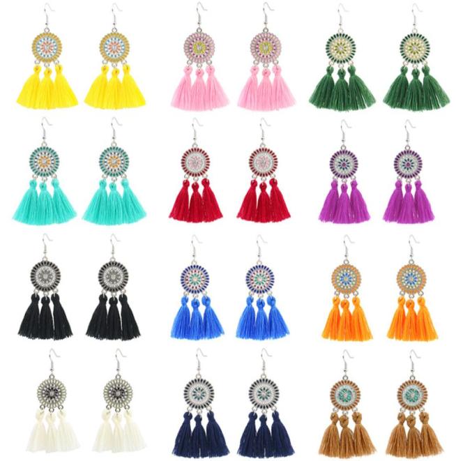 

Fashion Bohemian Wool Tassel Dangle Earrings Zinc Alloy Sun Flower Fringe Dangling Drop Earings for Women Jewelry3956768