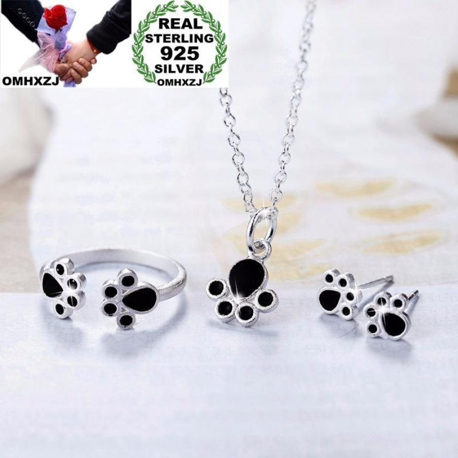 

OMHXZJ Whole Personality Bracelet Necklace Fashion Woman Black Cat Claw 925 Sterling Silver Stud Earrings Ring Necklace Jewe6574433