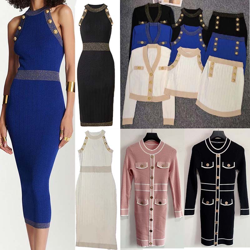 

Women Two Pieces Dress Knitting Skirt Set Luxury Sweater Skirs Short and Long Sleeves Knitted Cloth Luxury Designer Clothes Causual Wear Knit Clothing, Silical gel