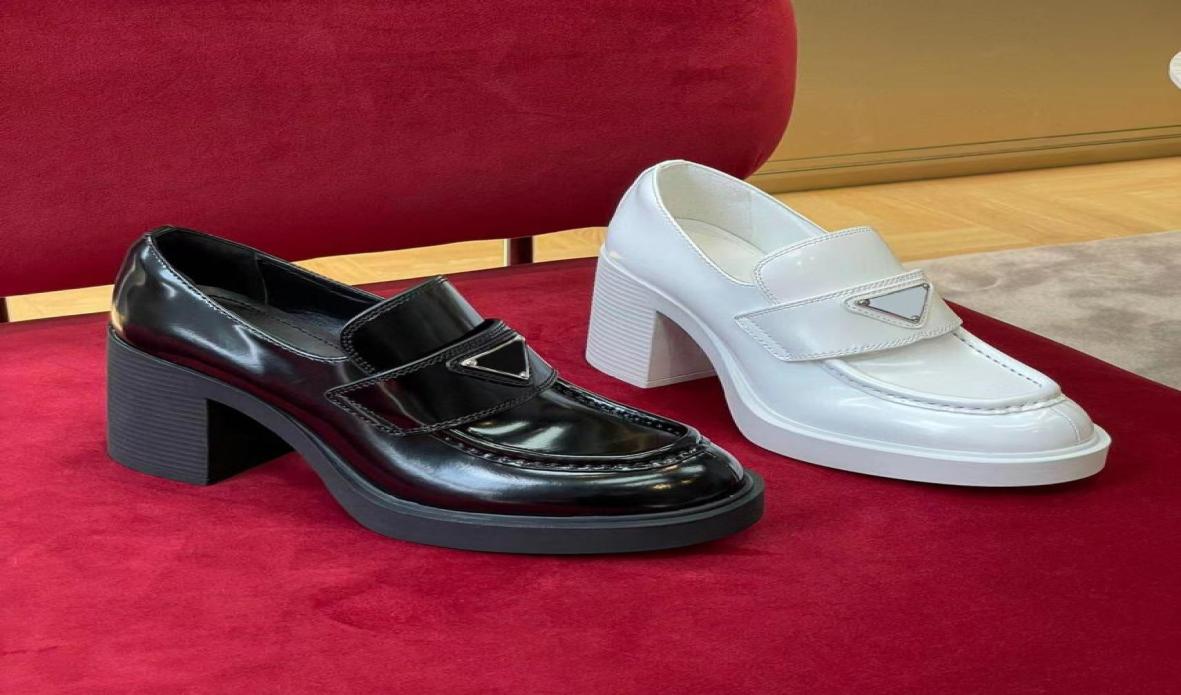 

new pattern Fashion Dress Shoes women wedding party quality leather 80MM high heel flat Shoe business formal loafer social chunky 9279389, Black