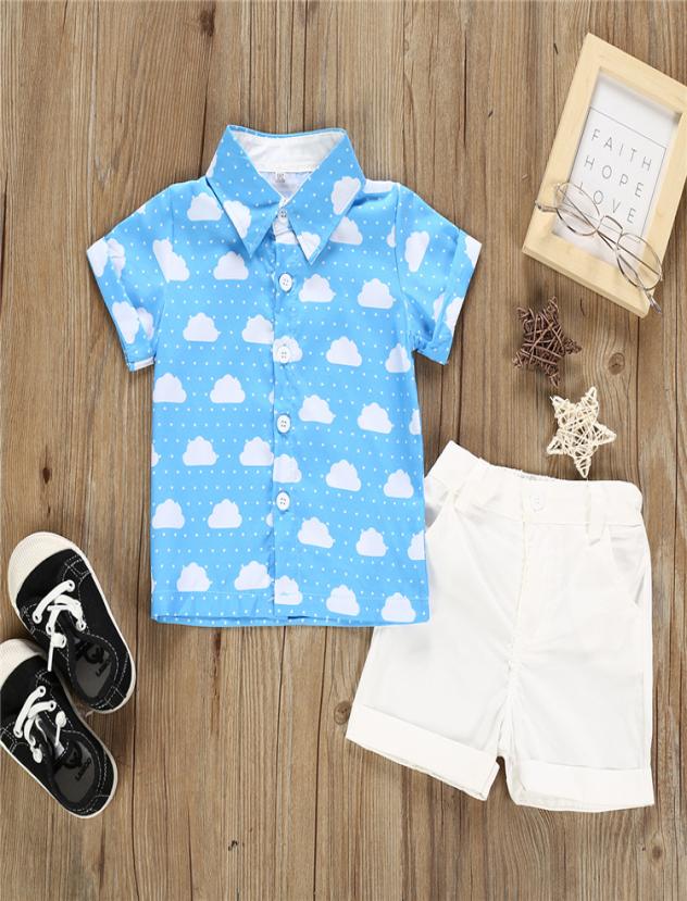 

Boys kids clothes Outfits short sleeves Cloud Printed polo shirt TopsShorts 2 pieces set kids designer clothes boys JY5673332807, Blue