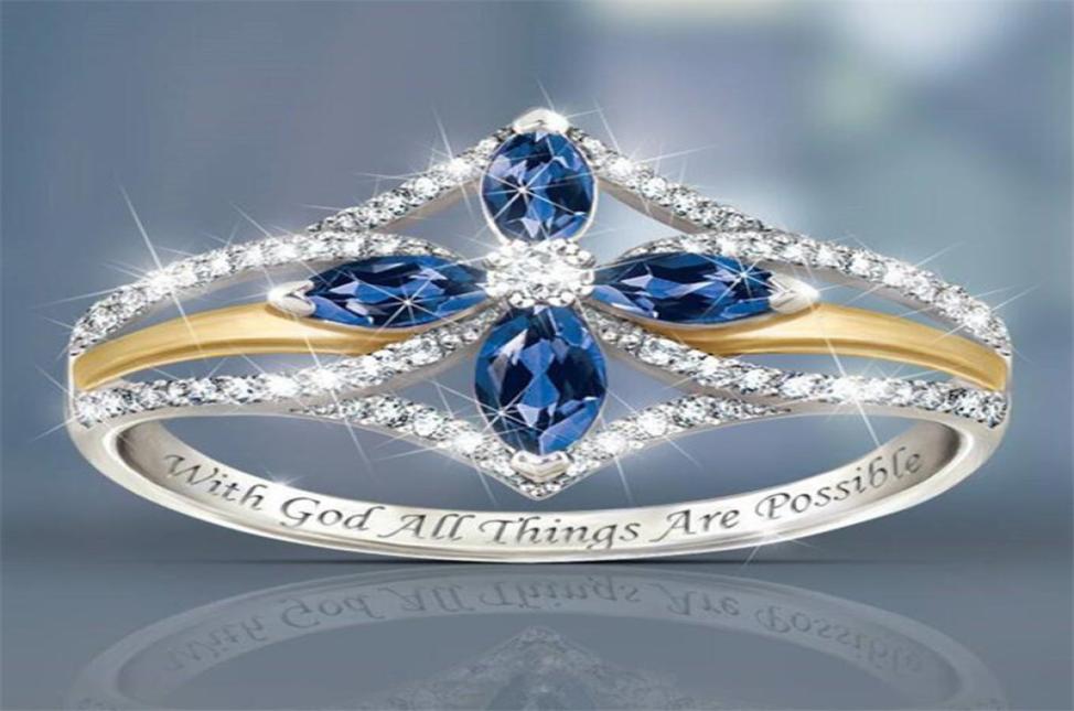 

Ring for Women Vintage Fashion Jewelry 925 Sterling Silver Blue Sapphire Crystal Diamond Party Women Wedding Engagement C4588419