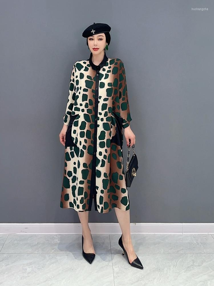 

Casual Dresses SuperAen 2023 Spring Summer Korean Fashion Turn Down Collar Long Shirt Dress Printing, Photo color