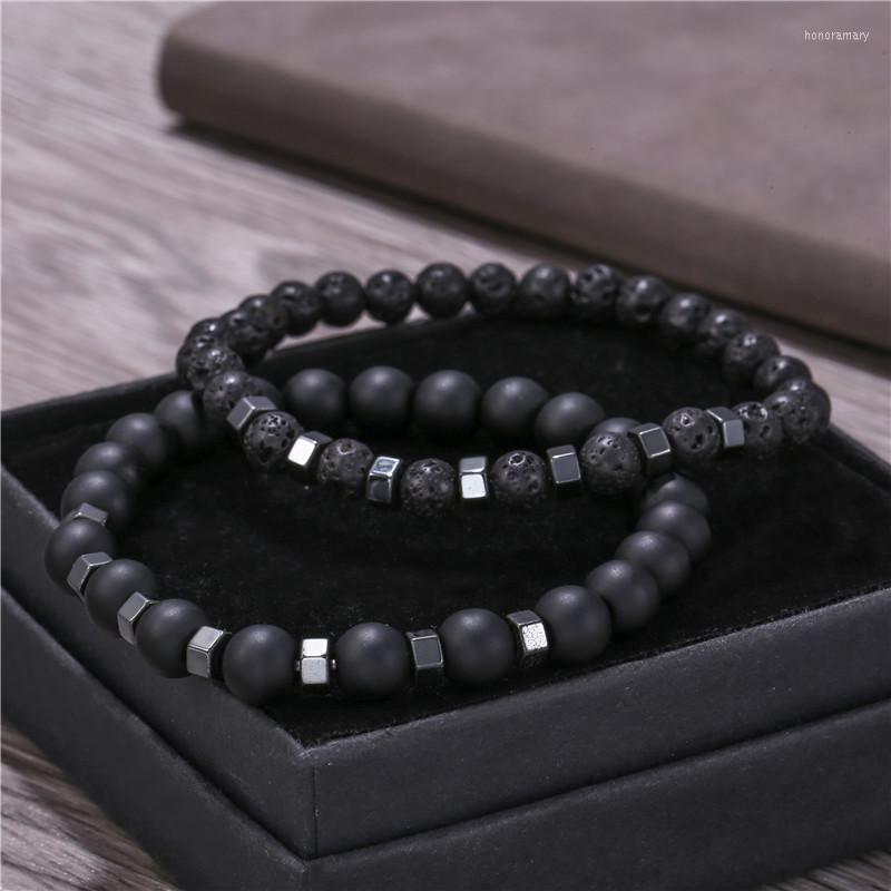 

Necklace Earrings Set Daicy Factory Wholesale Price 6mm 8mm Lava Volcano Stone Black Gallstone Beaded Bracelet For Men, Picture shown