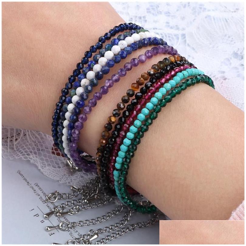 

Beaded Strand Natural M Stone Beads Bracelet Small Round Faceted Lapis Tiger Eye Couple Bracelets Jewelry For Women Girls Lady Gift Dh38P