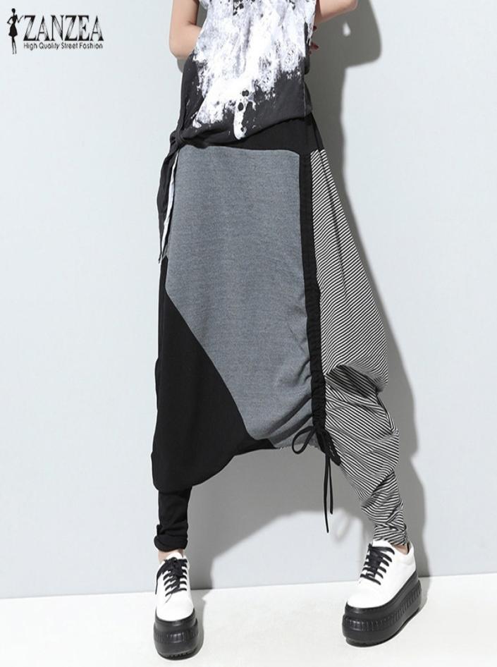 

ZNAZEA Vintage Patchwork Harem Pants Women Casual Elastic Waist Baggy Long Wide Leg Trousers Fashion DropCrotch Pantalon Y2001142246759, White