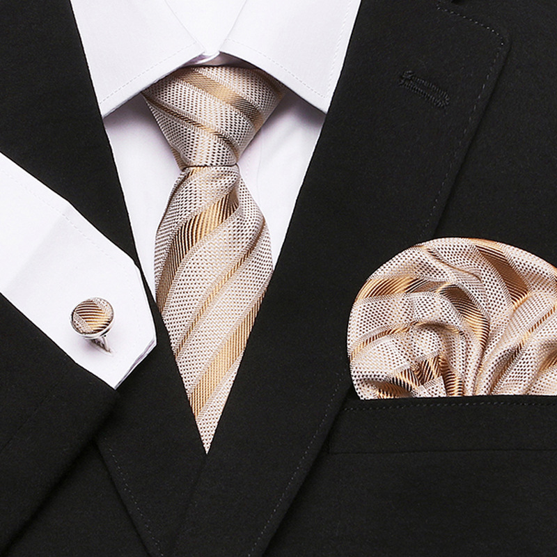 

Business men's tie banquet formal tie casual tie designer tie factory customized handkerchief tie cufflinks 3-piece set