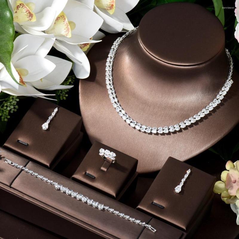 

Necklace Earrings Set HIBRIDE White Water Drop Cubic Zircon Women Evening Party Costume And Wedding For Brides N-1017, Picture shown