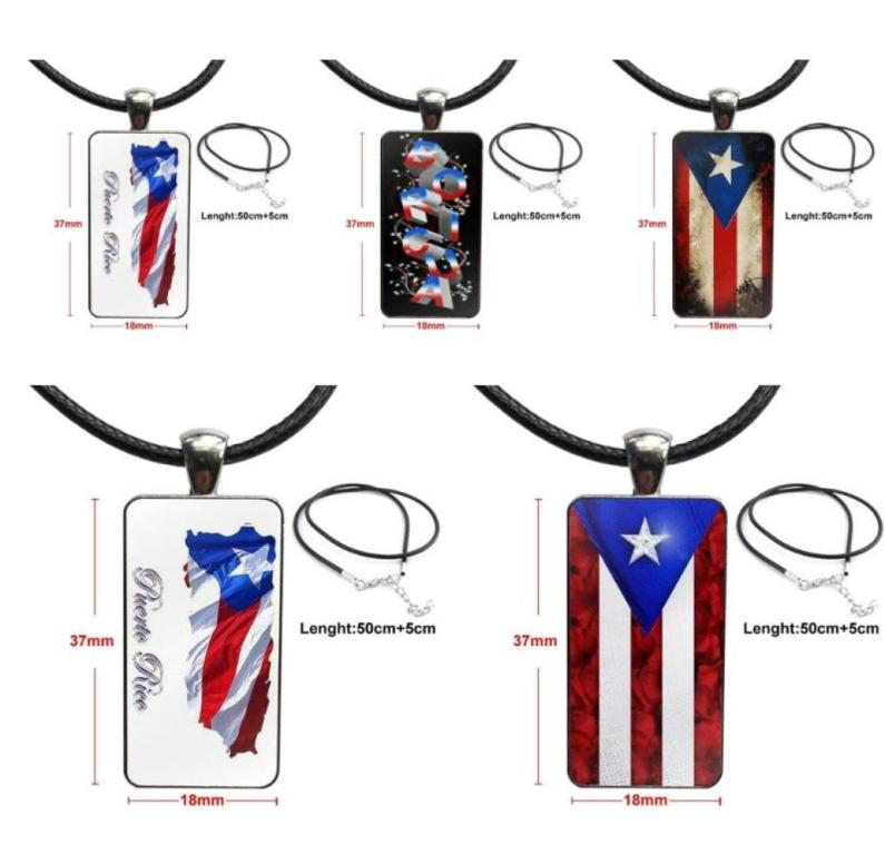 

For Unisex Gift Necklace With Steel Plated Glass Cabochon Choker Long Pendant Rectangle Necklace Puerto Rico Flag7377145