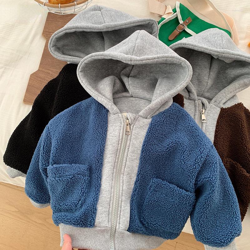 

Jackets Kids Baby Autumn Winter Thicken Patchwork Warm Hooded Top Coat Handsome Boys Jacket Zipper Fashion Clothes 6M-5Y
