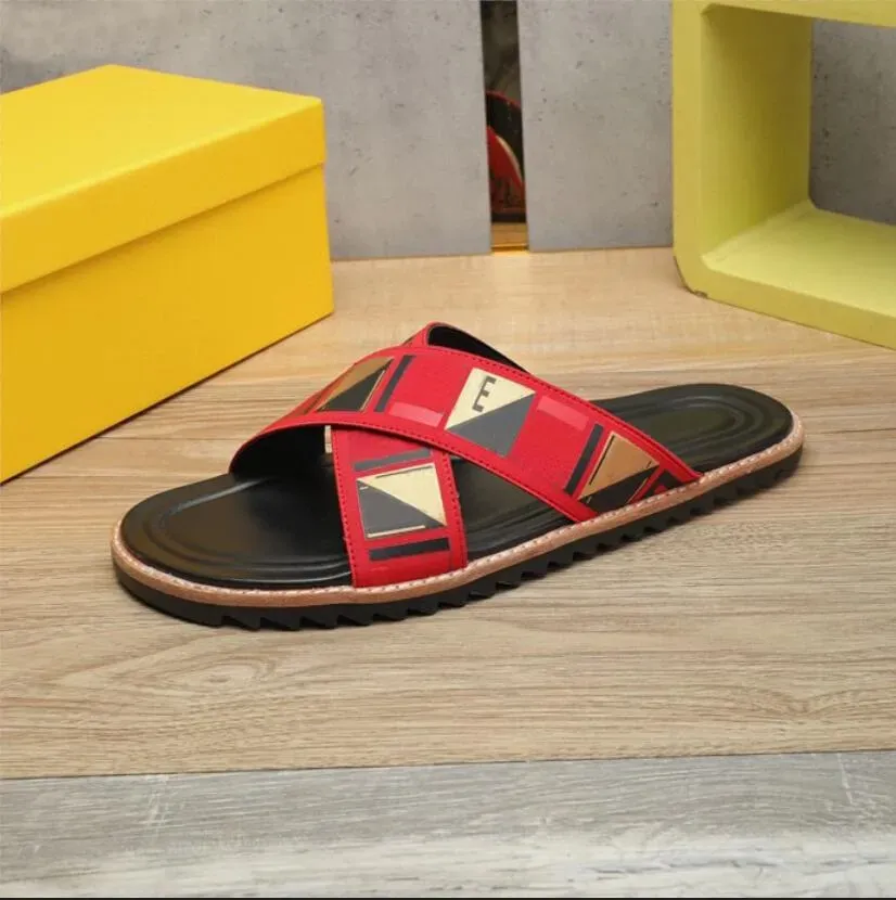 

Summer New sandals Luxury Designer Slide Slippers Men Beach Indoor Flat Flip Flops Leather Lady Women Fashion woven tape Shoes large Size 38-46, Khaki