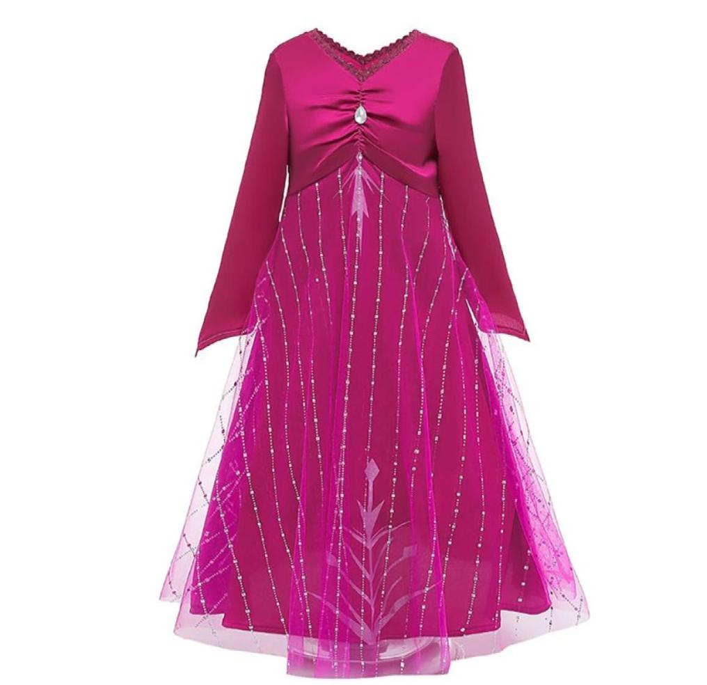 

6 styleGirls Elza 2Evening Princess Dress Up Long Sleeve Ruched V Neck Ball Gown Clothes Children Birthday Party Fancy Costume dro2755300, Purple