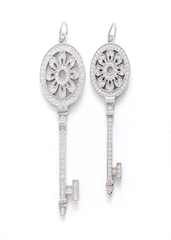 

Fashion S925 Sterling Keys Petals Key Pendant Necklace with Diamonds 100 925 Silver Necklaces Valentines gift for women3997447