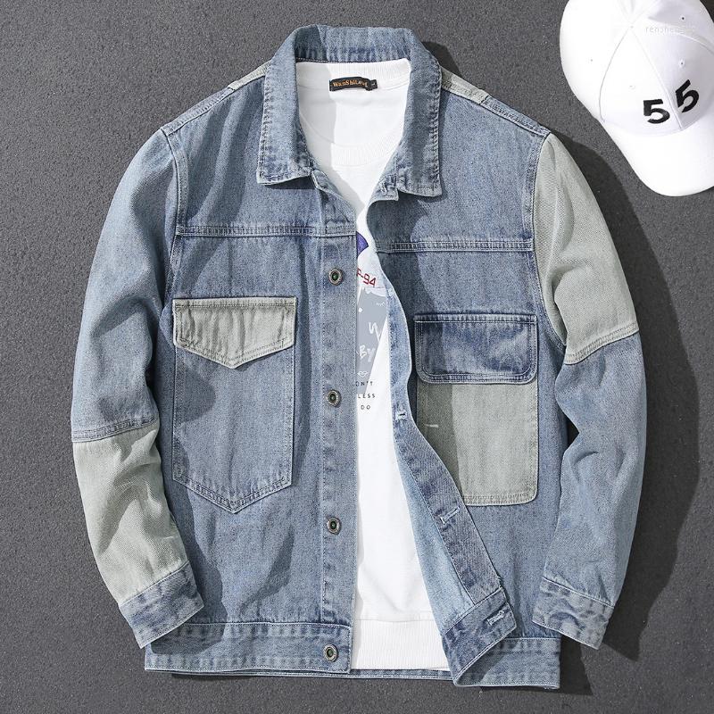 

Men's Jackets Handsome Spring And Autumn Korean Fashion Top Male Workwear Plus Fat Tide Coats Man Retro Loose Jacket Denim Men, Blue