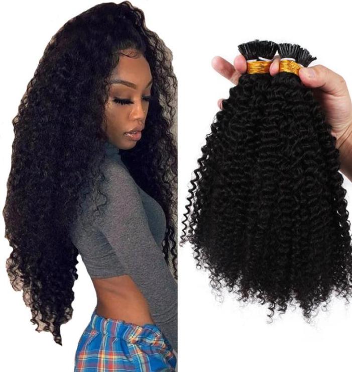 

4B 4C Kinky Curly Malyaisian Remy Prebonded Hair Extensions I Nail Tip 100 Strands Natural Color 1gs For Women6402188