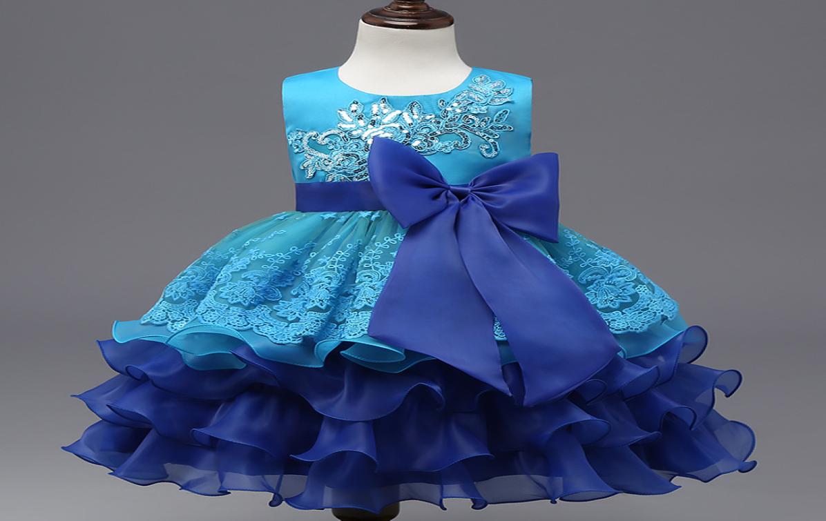 

New Elegant Princess Girl Dress 2017 Fashion Baby Spring Children Bowknot Sleeveless TuTu Embroidery Dress Kids Party Dresses For 7619732, Blue