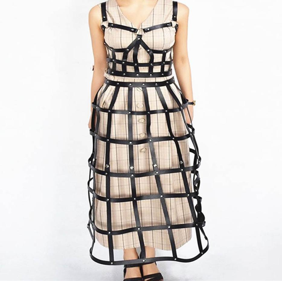 

Cool Faux Leather Cage Skirt Women Punk Gothic Harness Waist Belt Body Bondage Adjustable Hollow Out Waistband Cosplay Costume8345987, Black