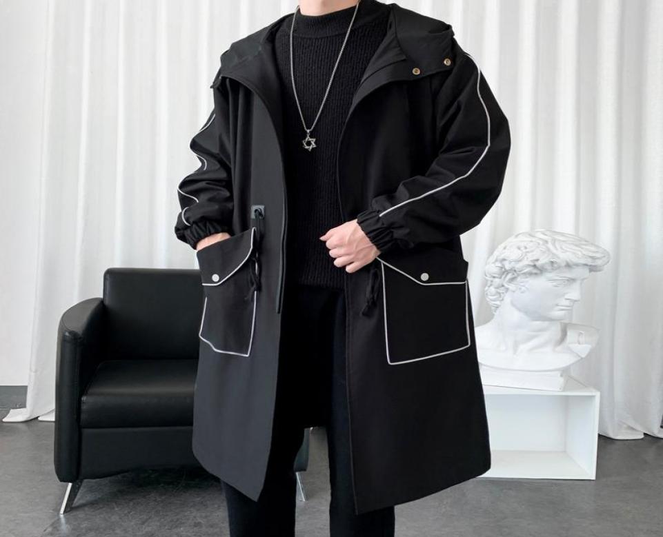 

Men039s Trench Coats Men Hooded Jackets Harajuku Windbreaker Pocket Overcoat Male Casual Outwear Hip Hop Streetwear Long Coat9996373, Black