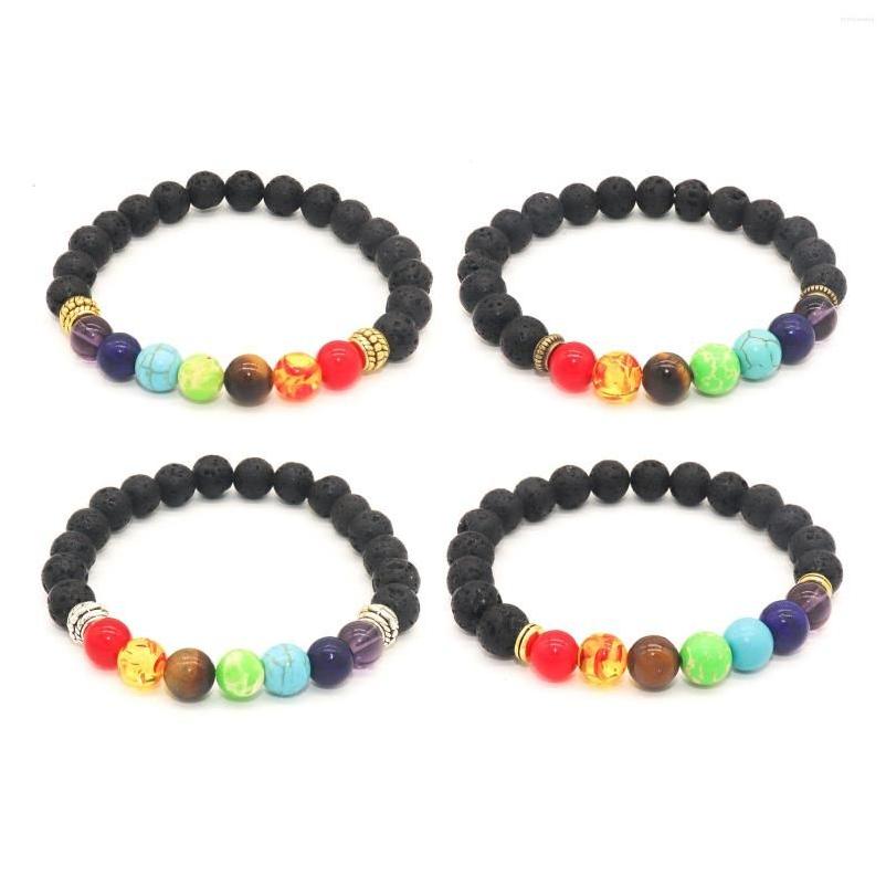 

Beaded Strand Colorf 8Mm Lava Stones Chakra Stretch Bracelet Women Men Rock Stone Crystals Healing Summer Elastic String Jewelry Dro Dhkoi