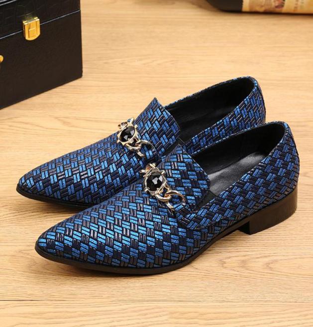 

Italian Style Men Dress Shoes Casual Fashion Designer Genuine Business Woven Leather Shoes Men Flats Male Foot Wear Wedding shoe7300039, Blue