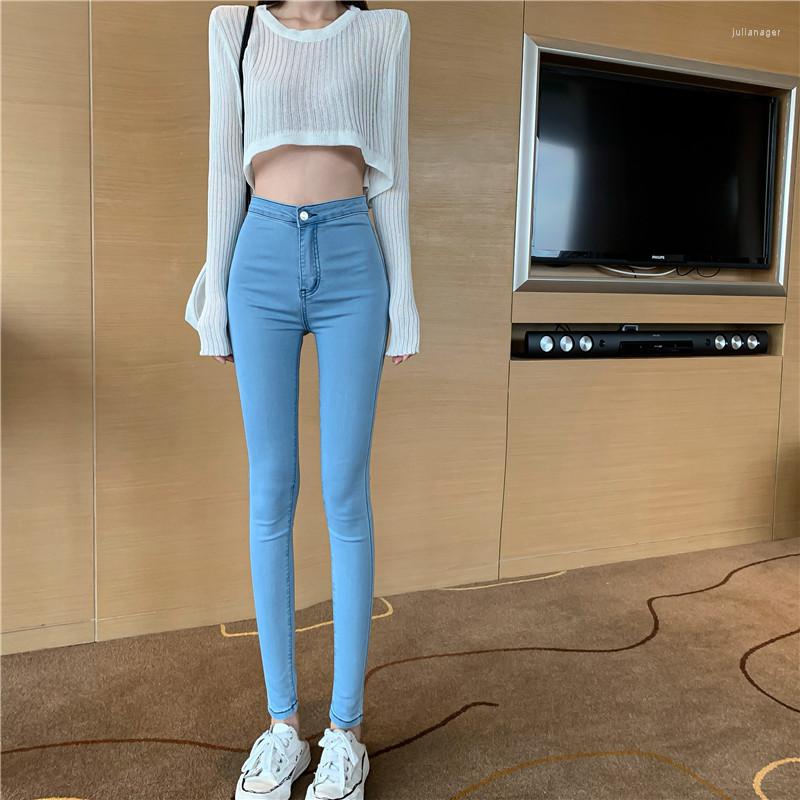 

Women's Jeans Women's Light Blue Korean Style Fashion High Waist Skinny Elastic Straight Pencil Trousers Chic And Elegant Woman Pants, Black