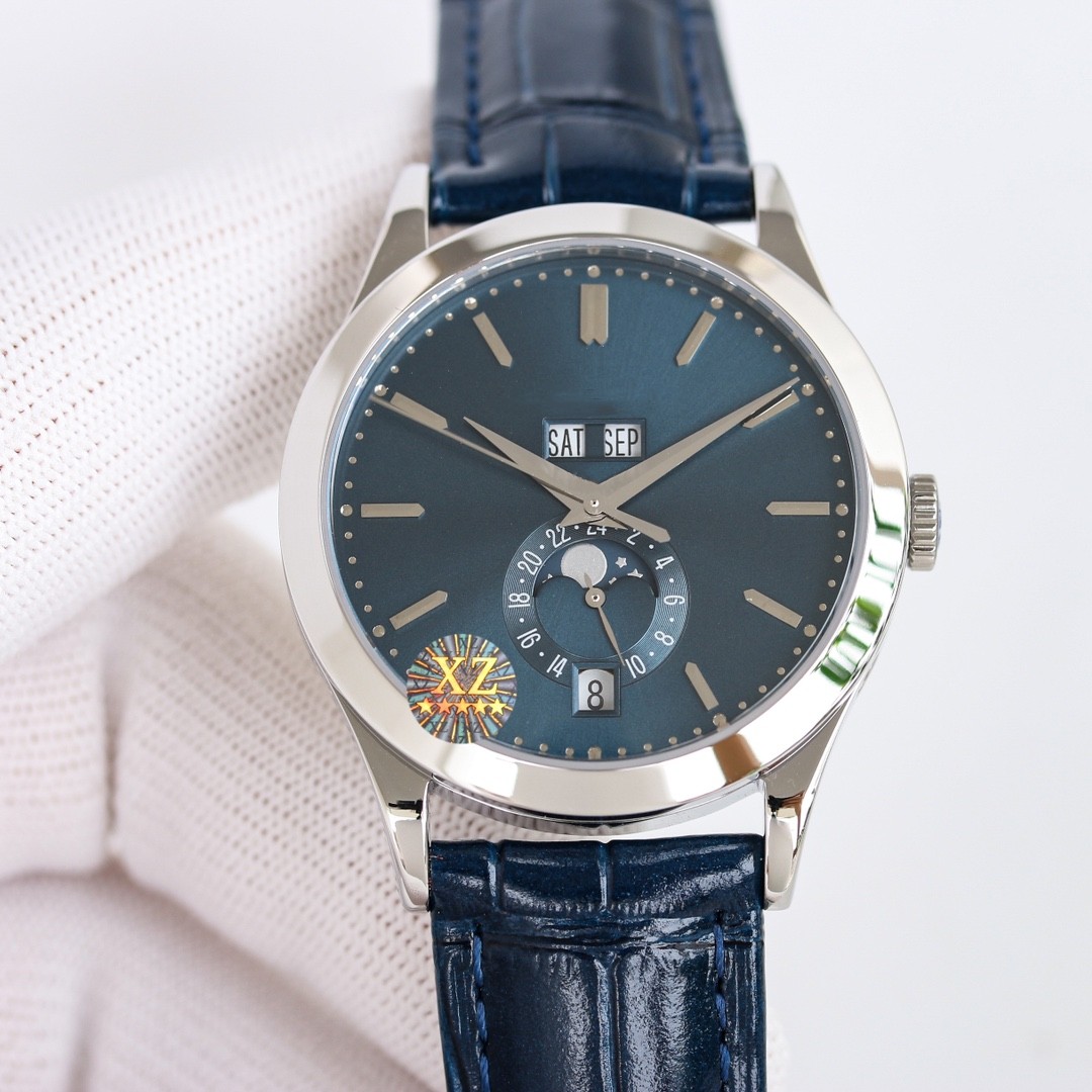 

Classic men's watch complex features timing wrist watch moon phase/week/month/calendar! Glass mirror, surface plating more than one layer transparent! Diameter 38.5MM!, Silver