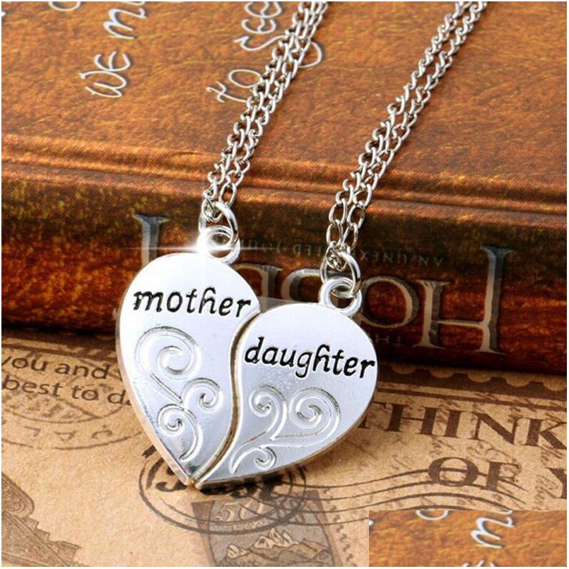 

Pendant Necklaces Wholesale2Pc Sier Plated Mother Daughter Necklace Heart Love Mom Pendants For Women Jewelry Collier Femme P1303 Dr Dhxfp
