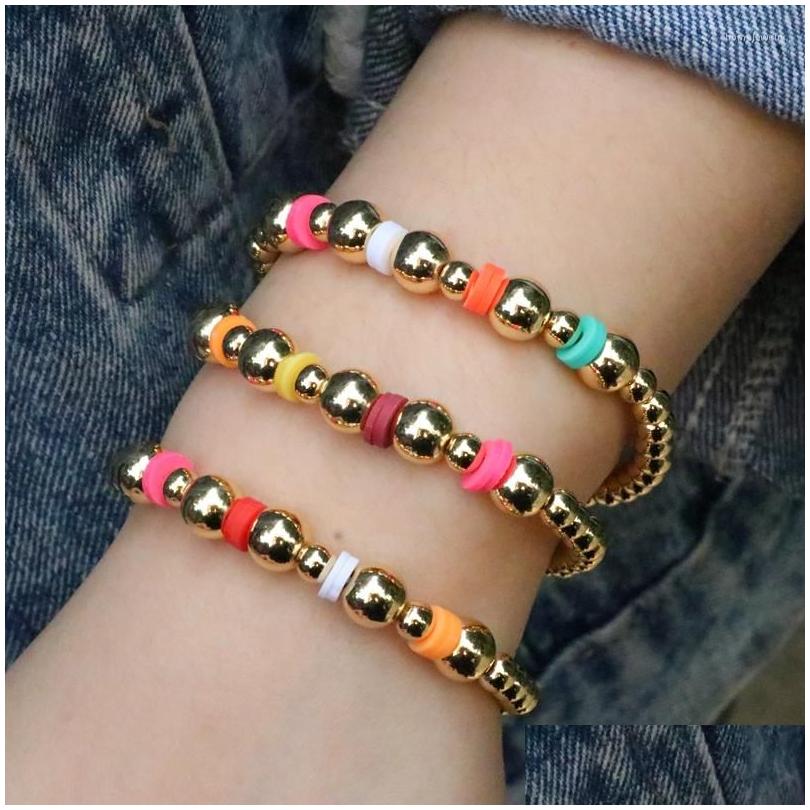 

Beaded Strand 5Pcs Fashion Handmade Elastic Polymer Clay Gold Plated Copper Bead Bracelet Bohemia Charm For Woman Drop Delivery Jewe Dhpzp