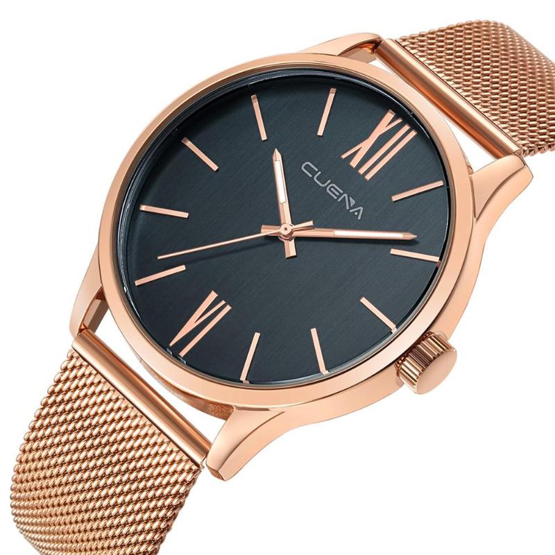 

Wristwatches Men Simple Dial Stainless Steel Mesh Band Business Analog Quartz Wrist Watch, Golden