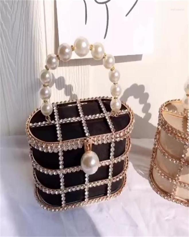 

Evening Bags Diamonds Basket Clutch Women Luxury Hollow Out Preal Beaded Metallic Cage Shoulder Handbags Wedding Party Purse1960359, Ivory