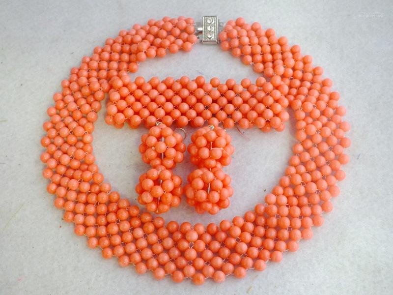

Necklace Earrings Set Exquisite ! Classic Beauty Nigerian Coral Wedding Beads For Women Jewelry, Picture shown