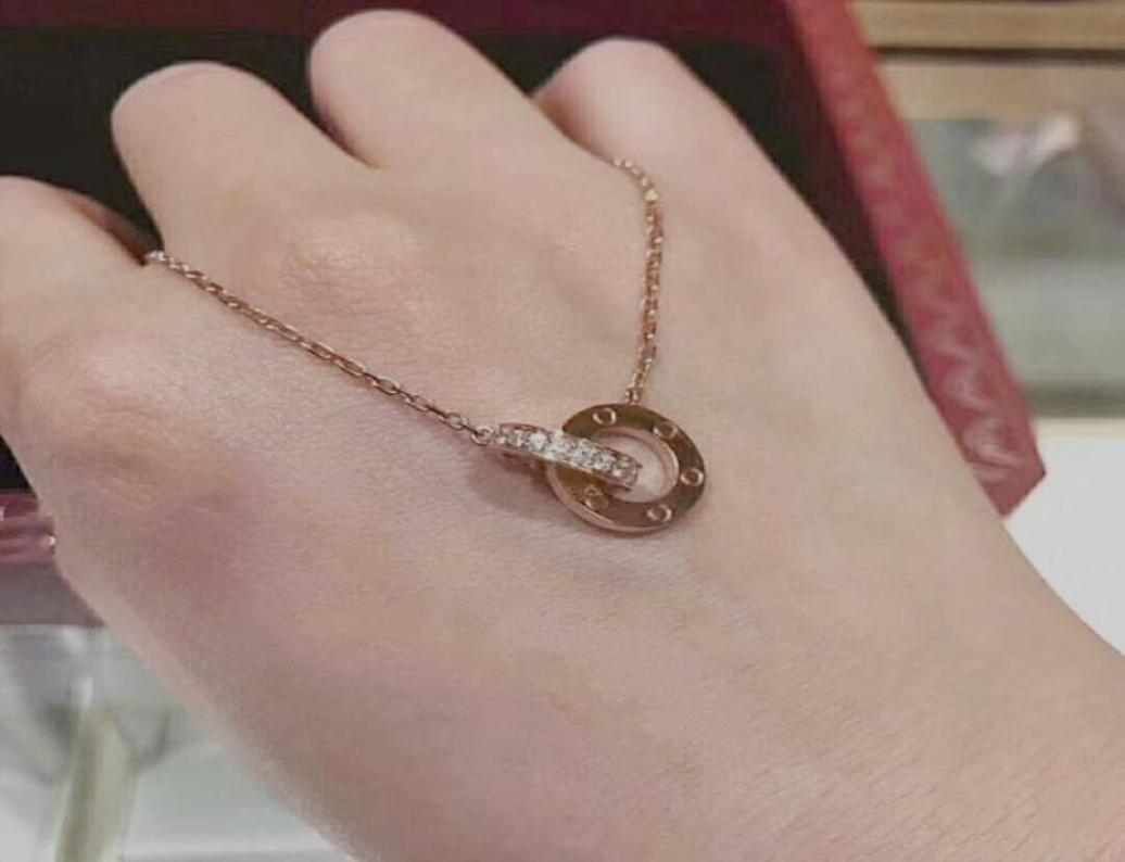 

new fashion love necklace jewelry man woman double ring full cz two rows diamond necklace octagonal screw cap love necklace couple4978382