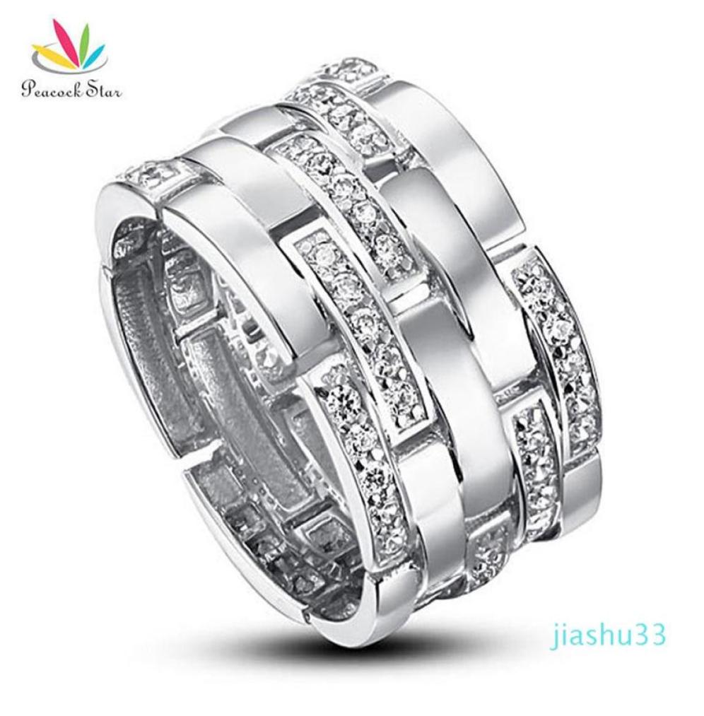 

luxury Peacock Star Wedding Band Anniversary Sterling Solid 925 Silver Ring Jewelry Cfr8005 Y1905100228147059390