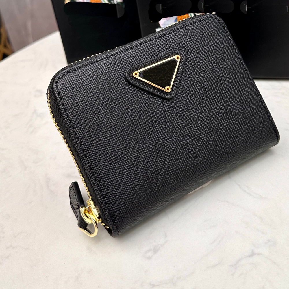 Designer woman wallet purse women man original box genuine leather luxury Black mini wallets fashion classic letters triangle brand flower patters 