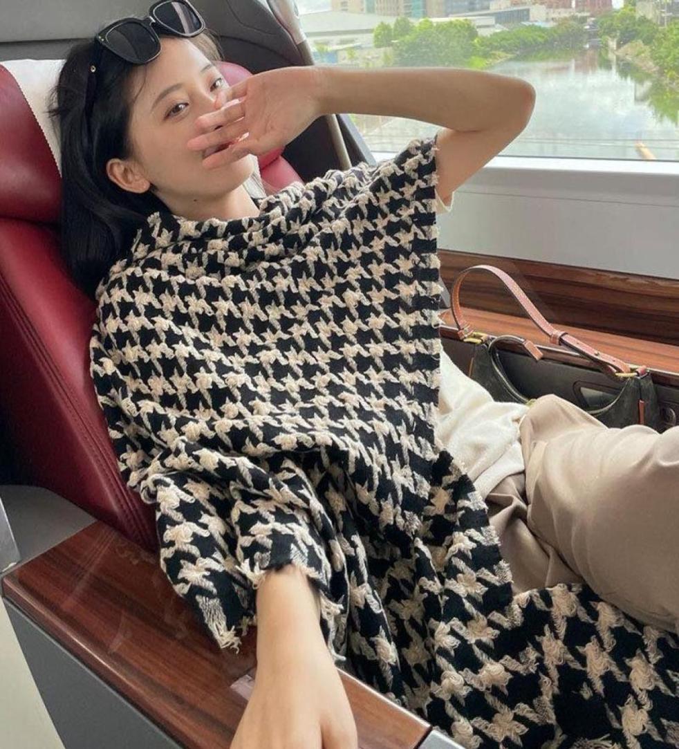 

Scarves 2021 Winter Scarf Women Luxury Handknitted Houndstooth Cashemere Plaid Holiday Gift9219729