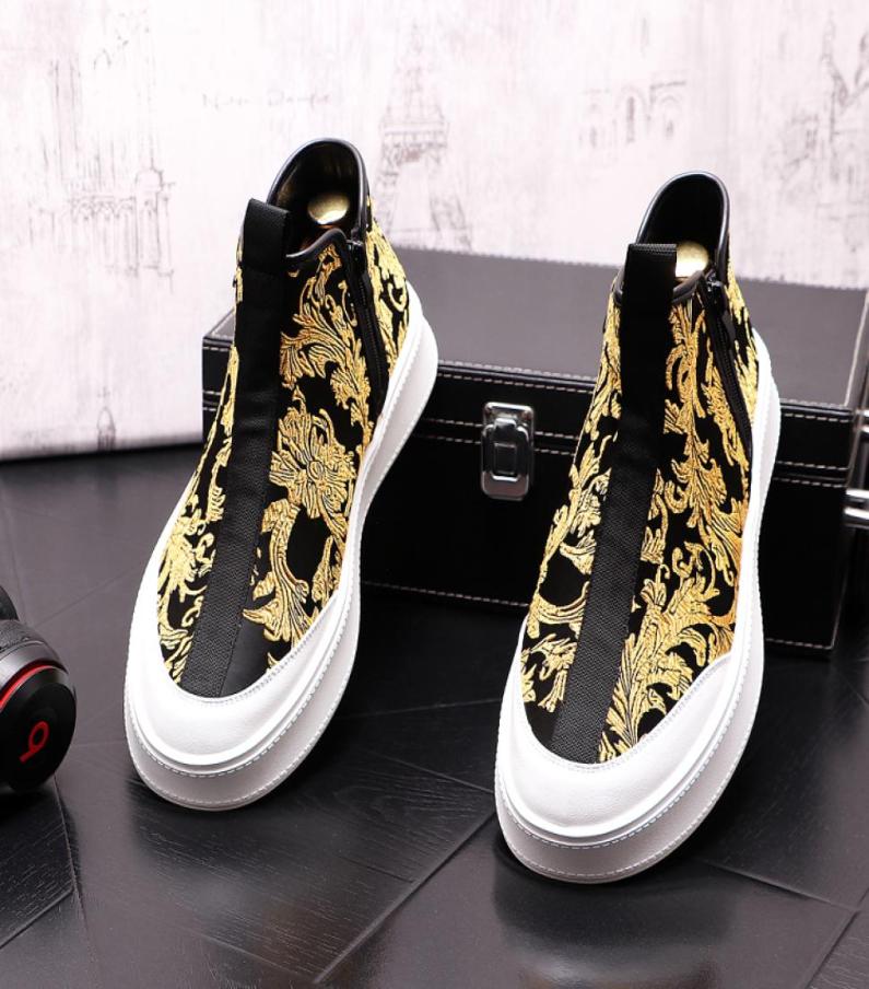 

Luxury Fashion Men Embroidery Canvas Casual Shoes High Top Flats Male Designer Prom Sneakers British Round Toe Spring Autumn Loafe5235475, Black
