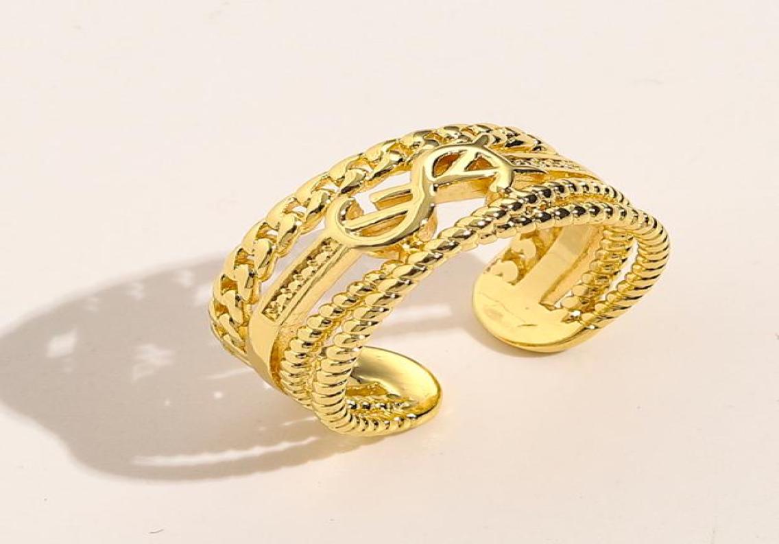 

Designer Branded Jewelry Rings Womens 18K Gold Plated Copper Finger Adjustable Ring Women Love Charms Wedding Supplies Luxury Acce1106614